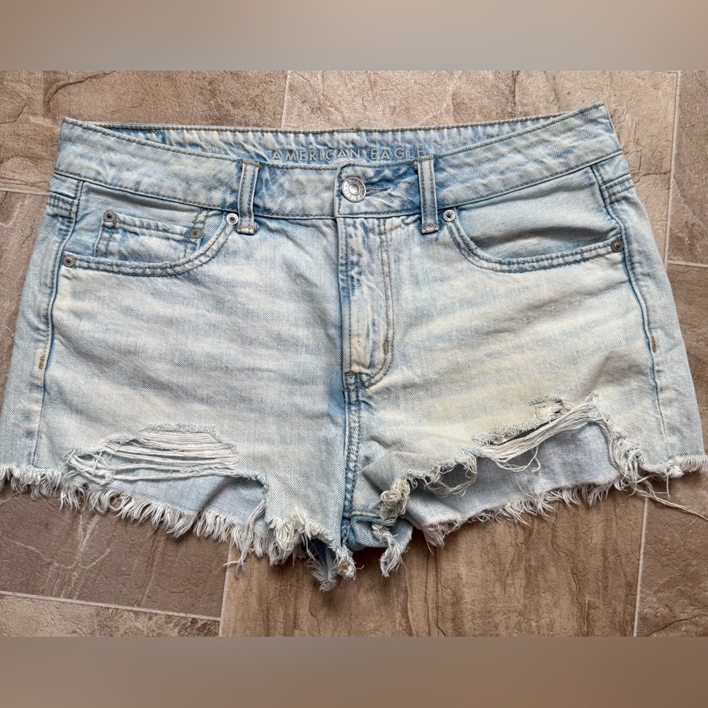 American Eagle Outfitters Faded Blue Frayed Denim Shorts
